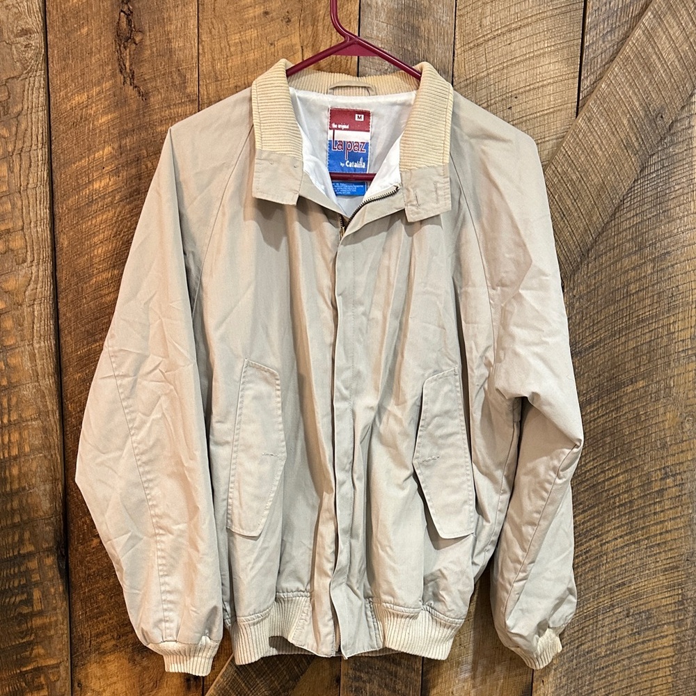 Vintage Men’s La Paz by Catala Beige Bomber Jacket Size M Long  ~D27
